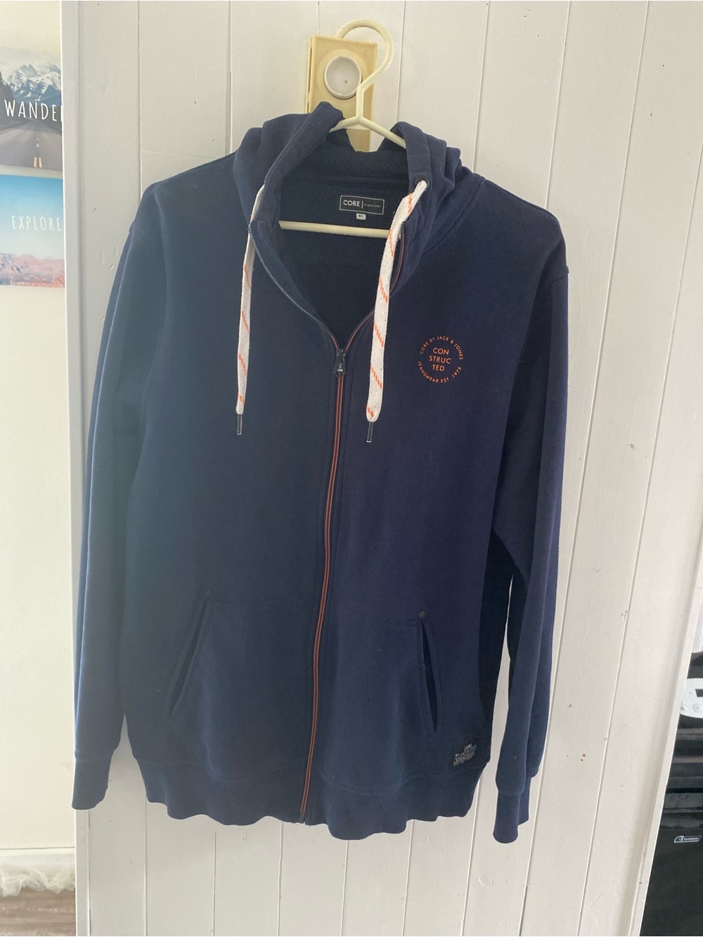 Jack & Jones Navy Zip Hoodie with Orange Accents